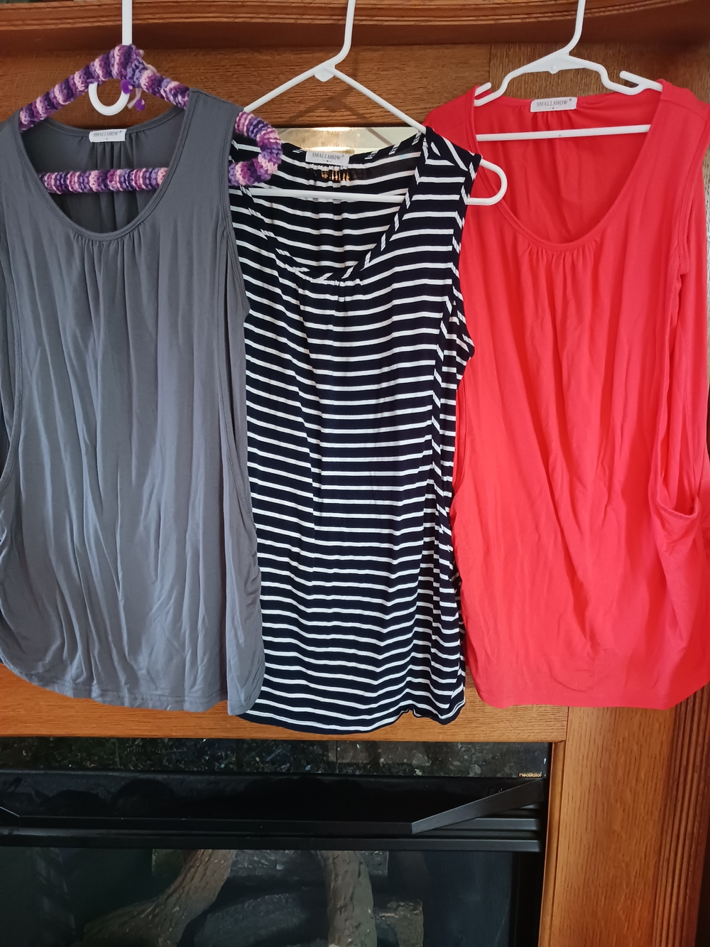 3 | Nursing Scoop Neck Tank Top - Coral, Gray & Navy Stripe